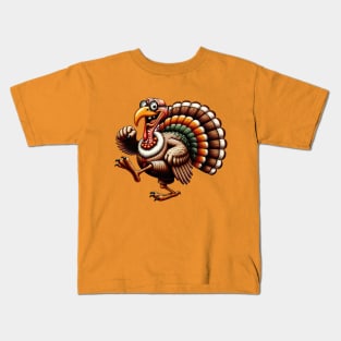 Funny Old Turkey Cartoon Thanksgiving Retro Aesthetic Kids T-Shirt